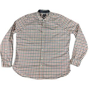 Gap Mens XXL Slim Fit Button Up Shirt Tangy Orange Blue Plaid Long Sleeve Cotton
